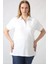 21305 Kısa Kollu Büyük Beden Lakost Kumas T-Shirt Beyaz 2
