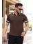 Erkek Yaka ve Kolları Çizgi Detaylı Fermuarlı Kısa Kollu T-Shirt 1