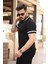 Erkek Yaka ve Kolları Çizgi Detaylı Fermuarlı Kısa Kollu T-Shirt 2