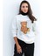 Kadın Ekru Ayıcık Baskılı Sweatshirt MZM288 1