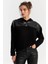 Kadın Siyah Suni Deri Bloklu Kapüşonlu Sweatshirt ST838 4