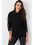 Kadın Siyah Kapüşonlu Sıvama Detaylı Sweatshirt TF37 3