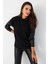 Kadın Siyah Kapüşonlu Sıvama Detaylı Sweatshirt TF37 4