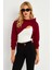 Kadın Bordo Kapüşonlu Crop Sweatshirt TF03 2
