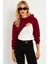 Kadın Bordo Kapüşonlu Crop Sweatshirt TF03 3