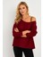 Kadın Bordo Kayık Yaka Ters Dikişli Sweatshirt TF10 3