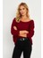 Kadın Bordo Kayık Yaka Ters Dikişli Sweatshirt TF10 5