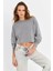 Kadın Gri Salaş Crop Sweatshirt ZH08 1