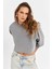 Kadın Gri Salaş Crop Sweatshirt ZH08 4