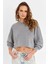 Kadın Gri Salaş Crop Sweatshirt ZH08 5