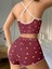 Pamuklu Kahverengi Üstüne Beyaz Kalp Desen Fitilli Askılı Şortlu Pijama Takımı 3