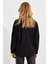Kadın Siyah Suni Deri Bloklu Sweatshirt PKA806 5