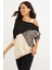 Kadın Camel-Siyah Tek Omuz Leopar Desen Bloklu Sweatshirt BK231066 1
