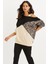 Kadın Camel-Siyah Tek Omuz Leopar Desen Bloklu Sweatshirt MBK231066 3