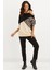 Kadın Camel-Siyah Tek Omuz Leopar Desen Bloklu Sweatshirt MBK231066 4