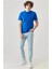 Unisex Düz Biskilet Yaka Oversize T-Shirt - Mavi 4