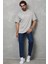 Unisex Bisiklet Yaka Baskılı Oversize T-Shirt - Gri 1
