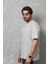 Unisex Bisiklet Yaka Baskılı Oversize T-Shirt - Gri 2