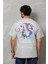 Unisex Bisiklet Yaka Baskılı Oversize T-Shirt - Gri 3
