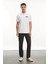 Yakası Düğmeli Yakalı Pike Baskılı T-Shirt - Beyaz 1