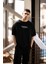 Unisex Bisiklet Yaka Baskılı Oversize T-Shirt - Siyah 3