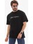 Unisex Bisiklet Yaka Baskılı Oversize T-Shirt - Siyah 1