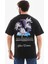 Unisex Bisiklet Yaka Baskılı Oversize T-Shirt - Siyah 2
