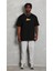 Unisex Bisiklet Yaka Baskılı Oversize T-Shirt - Siyah 1