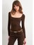 Kadın Acı-Kahve Kayık Yaka Basic Body CY352 4