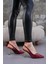 Bordo Çizgili Saten 8,5 cm Altın Topuklu Arkası Açık Tokalı Stiletto Topuklu Ayakkabı 5928 1