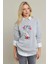 Kadın Gri-Fuşya Nakışlı Sweatshirt YLE20 3