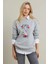 Kadın Gri-Fuşya Nakışlı Sweatshirt YLE20 4