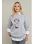 Kadın Gri-Fuşya Nakışlı Sweatshirt YLE20 5