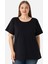 Kadın Siyah Büyük Beden Bisiklet Yaka Pamuklu Likralı Esnek Kısa Kollu Tişört 3