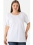 Kadın Beyaz Büyük Beden Bisiklet Yaka Pamuklu Likralı Esnek Kısa Kollu Tişört 3