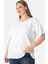 Kadın Beyaz Büyük Beden Bisiklet Yaka Pamuklu Likralı Esnek Kısa Kollu Tişört 4