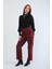 Kadın Beli Lastikli Likralı Esnek Jean Pantolon Bordo 3