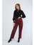 Kadın Beli Lastikli Likralı Esnek Jean Pantolon Bordo 4