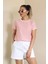 Kadın Pembe Beyaz Çizgili Basic T-Shirt 2