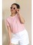 Kadın Pembe Beyaz Çizgili Basic T-Shirt 3