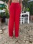 Kırmızı Keten Karışımlı Düz Paça Pantolon 1