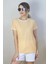 Kadın Hardal Beyaz Çizgili Basic T-Shirt 1