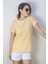 Kadın Hardal Beyaz Çizgili Basic T-Shirt 3