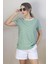 Kadın Yeşil Beyaz Çizgili Basic T-Shirt 1