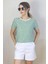 Kadın Yeşil Beyaz Çizgili Basic T-Shirt 3