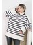 Kadın Ekru Çizgili Oversize Triko Kazak 6