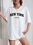 New York Baskılı Oversize Bisiklet Yaka T-Shirt - Beyaz 1