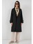Kruvaze Yaka Siyah Kadın Trençkot 5918 2