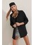 Oversize Uzun Basic Siyah Kadın Gömlek 3900 3