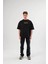 Unisex Bisiklet Yaka Baskılı Oversize T-Shirt - Siyah 1